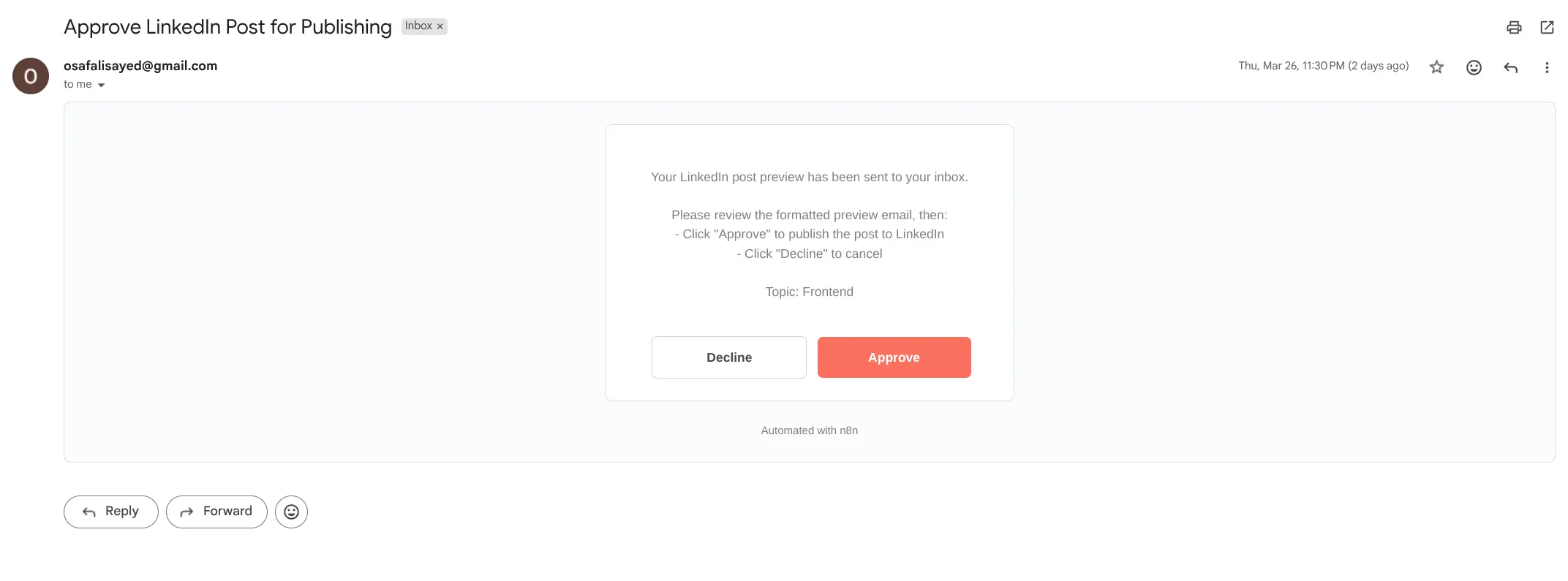 Gmail Approval Email Screenshot